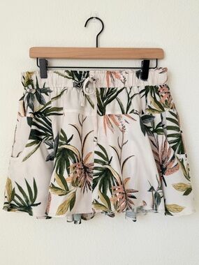 Sadie & Sage Cream Tropical Print Drawstring Skort with Green and Blush Foliage